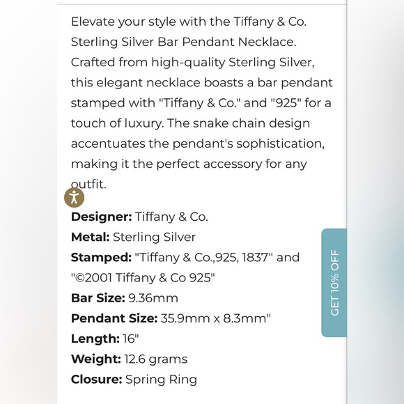 Tiffany & Co Authentic Sterling Silver Bar 1937 Necklace With Snake Chain. D15 - Picture 6 of 6